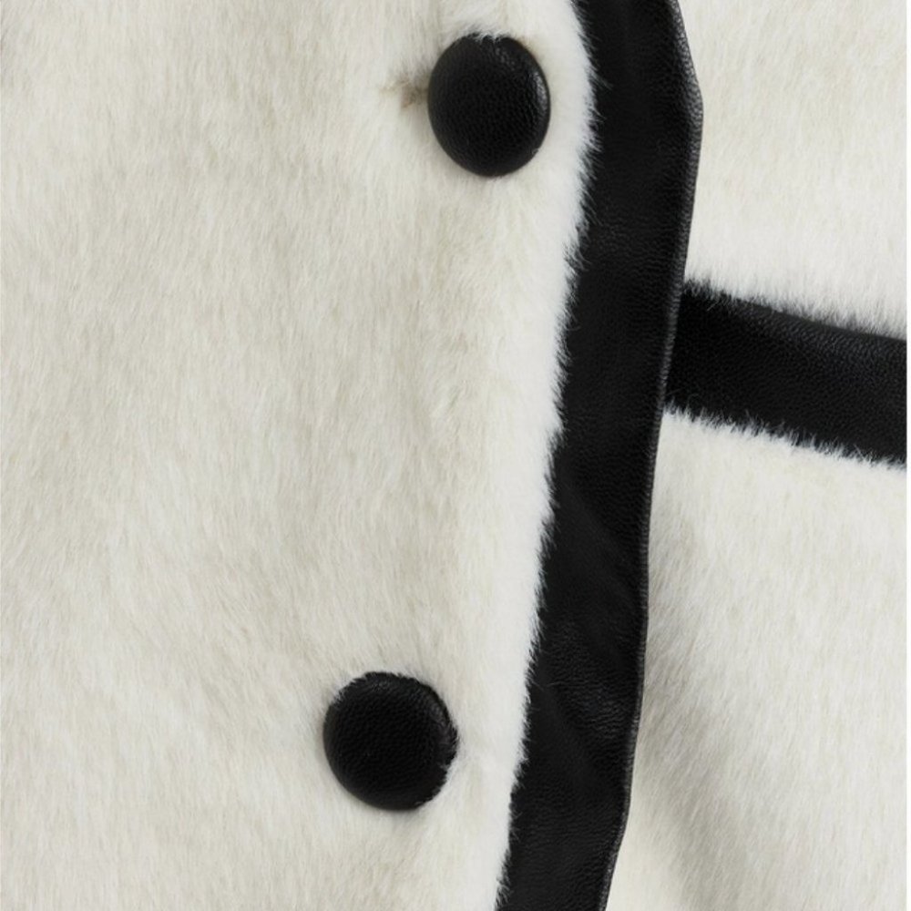 luxury faux leather detailed fuzzy jacket elegant - Picture 8 of 9